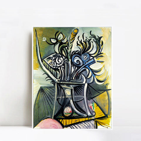 INVIN ART Framed Canvas Giclee Print Art 1969 Vase de fleurs sur une table 1 by Pablo Picasso Wall Art Living Room Home Office Decorations