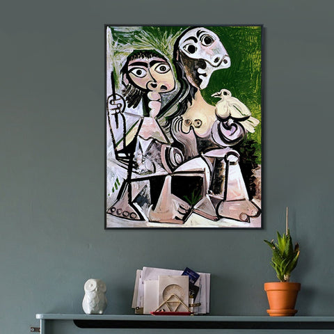 INVIN ART Framed Canvas Giclee Print Art 1970 Couple _l'oiseau 2 by Pablo Picasso Wall Art Living Room Home Office Decorations