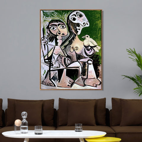 INVIN ART Framed Canvas Giclee Print Art 1970 Couple _l'oiseau 2 by Pablo Picasso Wall Art Living Room Home Office Decorations