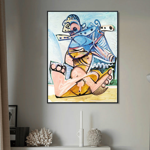 INVIN ART Framed Canvas Giclee Print Art 1971 Homme assis jouant de la flute by Pablo Picasso Wall Art Living Room Home Office Decorations
