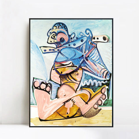 INVIN ART Framed Canvas Giclee Print Art 1971 Homme assis jouant de la flute by Pablo Picasso Wall Art Living Room Home Office Decorations