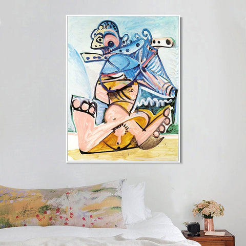 INVIN ART Framed Canvas Giclee Print Art 1971 Homme assis jouant de la flute by Pablo Picasso Wall Art Living Room Home Office Decorations