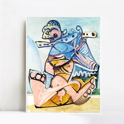 INVIN ART Framed Canvas Giclee Print Art 1971 Homme assis jouant de la flute by Pablo Picasso Wall Art Living Room Home Office Decorations