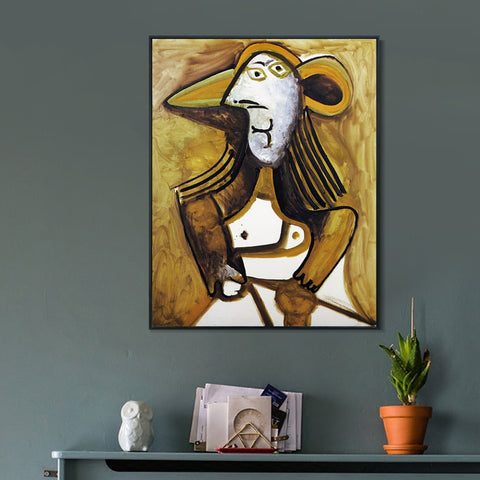 INVIN ART Framed Canvas Giclee Print Art 1971 Femme au chapeau by Pablo Picasso Wall Art Living Room Home Office Decorations