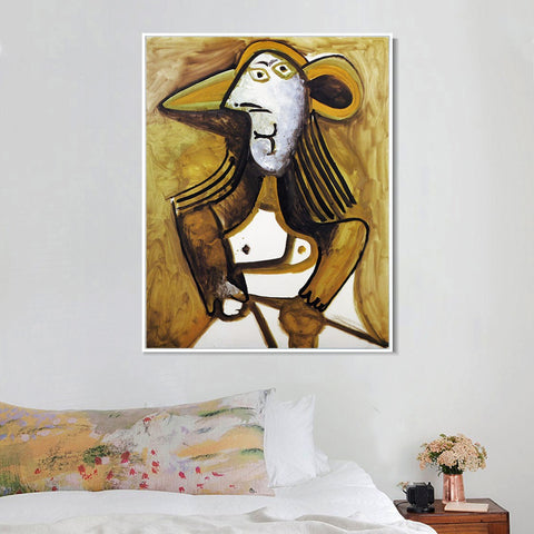 INVIN ART Framed Canvas Giclee Print Art 1971 Femme au chapeau by Pablo Picasso Wall Art Living Room Home Office Decorations