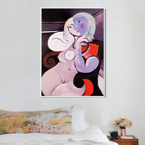 INVIN ART Framed Canvas Giclee Print Art Nude girl with necklace by Pablo Picasso Wall Art Living Room Home Office Decorations