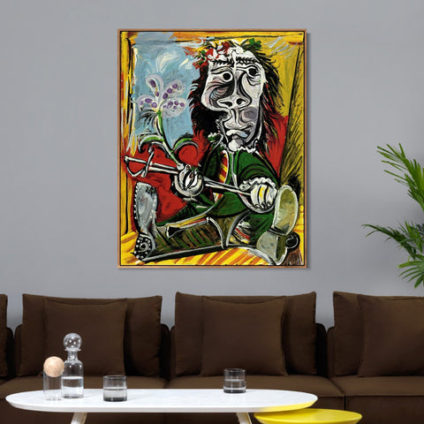 INVIN ART Framed Canvas Giclee Print Art 1969 Portrait de l'homme ?? l'??p??e et ?? la fleur by Pablo Picasso Wall Art Living Room Home Office Decorations