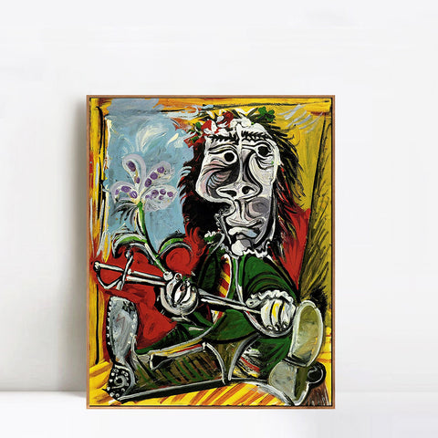 INVIN ART Framed Canvas Giclee Print Art 1969 Portrait de l'homme ?? l'??p??e et ?? la fleur by Pablo Picasso Wall Art Living Room Home Office Decorations