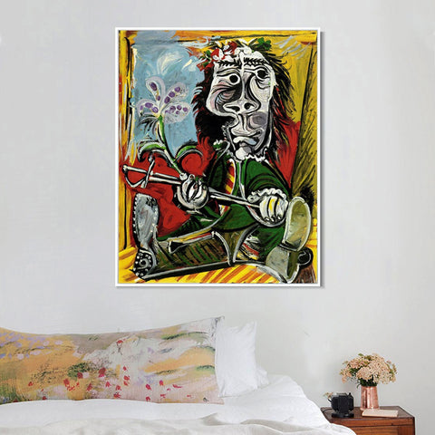 INVIN ART Framed Canvas Giclee Print Art 1969 Portrait de l'homme ?? l'??p??e et ?? la fleur by Pablo Picasso Wall Art Living Room Home Office Decorations