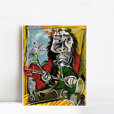 INVIN ART Framed Canvas Giclee Print Art 1969 Portrait de l'homme ?? l'??p??e et ?? la fleur by Pablo Picasso Wall Art Living Room Home Office Decorations
