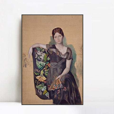 INVIN ART Framed Canvas Giclee Print Art 1917-18, Portrait d'Olga dans un fauteuil (Olga in an Armchair) by Pablo Picasso Wall Art Living Room Home Office Decorations