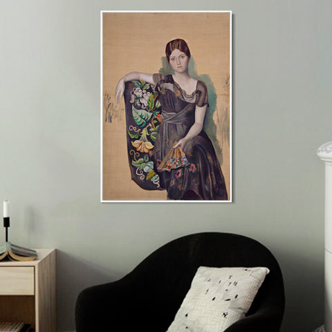 INVIN ART Framed Canvas Giclee Print Art 1917-18, Portrait d'Olga dans un fauteuil (Olga in an Armchair) by Pablo Picasso Wall Art Living Room Home Office Decorations