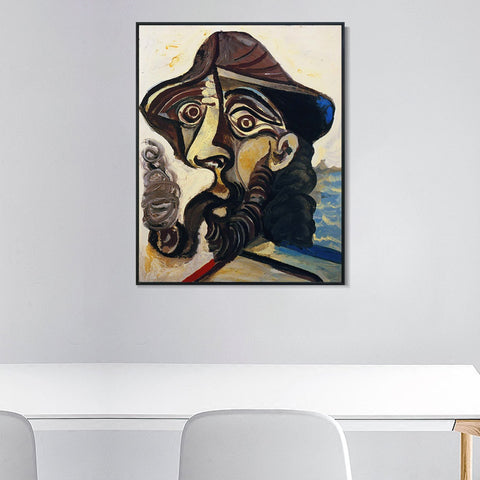 INVIN ART Framed Canvas Giclee Print Art 1971 Tete d'homme fumant une pipe (pour Jacqueline) by Pablo Picasso Wall Art Living Room Home Office Decorations