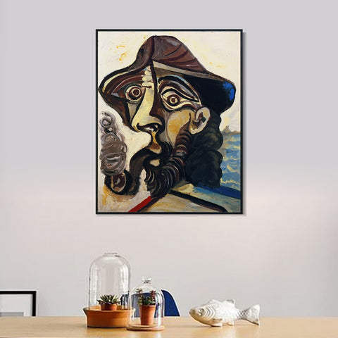 INVIN ART Framed Canvas Giclee Print Art 1971 Tete d'homme fumant une pipe (pour Jacqueline) by Pablo Picasso Wall Art Living Room Home Office Decorations