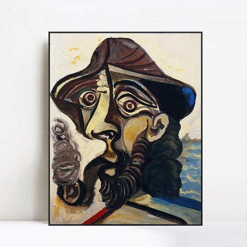 INVIN ART Framed Canvas Giclee Print Art 1971 Tete d'homme fumant une pipe (pour Jacqueline) by Pablo Picasso Wall Art Living Room Home Office Decorations