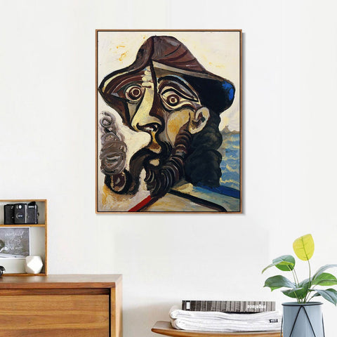 INVIN ART Framed Canvas Giclee Print Art 1971 Tete d'homme fumant une pipe (pour Jacqueline) by Pablo Picasso Wall Art Living Room Home Office Decorations