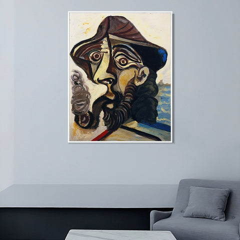 INVIN ART Framed Canvas Giclee Print Art 1971 Tete d'homme fumant une pipe (pour Jacqueline) by Pablo Picasso Wall Art Living Room Home Office Decorations