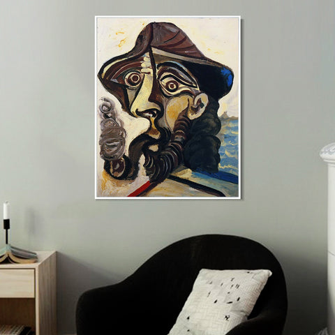 INVIN ART Framed Canvas Giclee Print Art 1971 Tete d'homme fumant une pipe (pour Jacqueline) by Pablo Picasso Wall Art Living Room Home Office Decorations