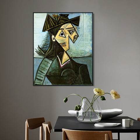 INVIN ART Framed Canvas Giclee Print Art 1942 Buste de femme au chapeau _fleurs by Pablo Picasso Wall Art Living Room Home Office Decorations