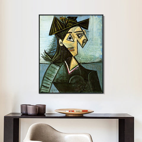 INVIN ART Framed Canvas Giclee Print Art 1942 Buste de femme au chapeau _fleurs by Pablo Picasso Wall Art Living Room Home Office Decorations