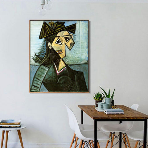 INVIN ART Framed Canvas Giclee Print Art 1942 Buste de femme au chapeau _fleurs by Pablo Picasso Wall Art Living Room Home Office Decorations