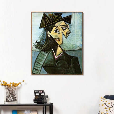 INVIN ART Framed Canvas Giclee Print Art 1942 Buste de femme au chapeau _fleurs by Pablo Picasso Wall Art Living Room Home Office Decorations