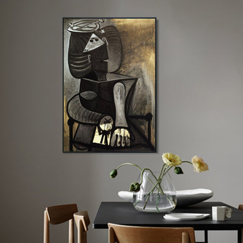 INVIN ART Framed Canvas Giclee Print Art 1945 Femme assise au chapeau plat by Pablo Picasso Wall Art Living Room Home Office Decorations