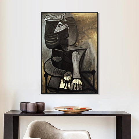 INVIN ART Framed Canvas Giclee Print Art 1945 Femme assise au chapeau plat by Pablo Picasso Wall Art Living Room Home Office Decorations