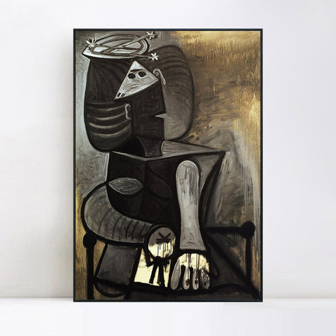 INVIN ART Framed Canvas Giclee Print Art 1945 Femme assise au chapeau plat by Pablo Picasso Wall Art Living Room Home Office Decorations
