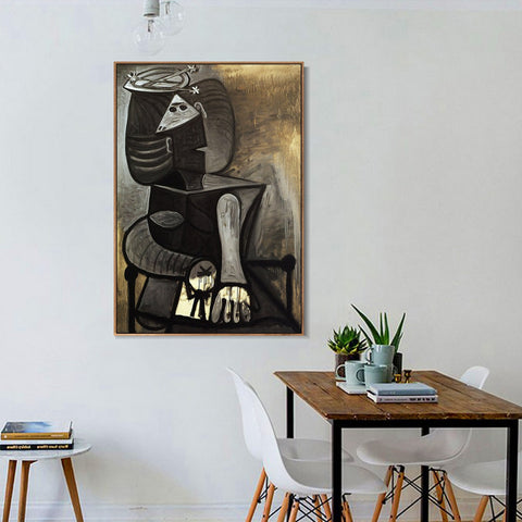INVIN ART Framed Canvas Giclee Print Art 1945 Femme assise au chapeau plat by Pablo Picasso Wall Art Living Room Home Office Decorations