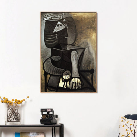 INVIN ART Framed Canvas Giclee Print Art 1945 Femme assise au chapeau plat by Pablo Picasso Wall Art Living Room Home Office Decorations