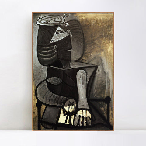 INVIN ART Framed Canvas Giclee Print Art 1945 Femme assise au chapeau plat by Pablo Picasso Wall Art Living Room Home Office Decorations