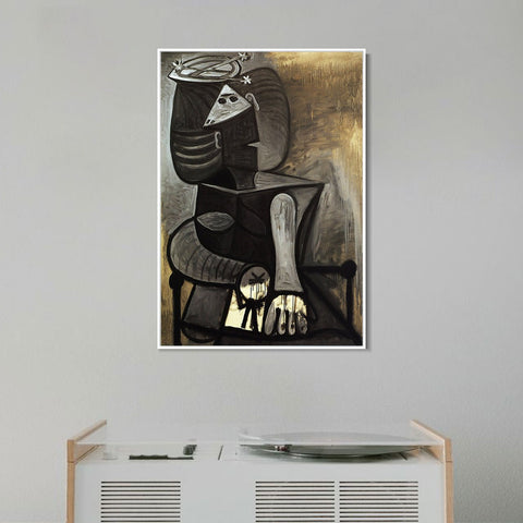INVIN ART Framed Canvas Giclee Print Art 1945 Femme assise au chapeau plat by Pablo Picasso Wall Art Living Room Home Office Decorations