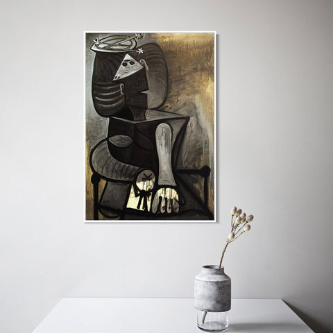 INVIN ART Framed Canvas Giclee Print Art 1945 Femme assise au chapeau plat by Pablo Picasso Wall Art Living Room Home Office Decorations