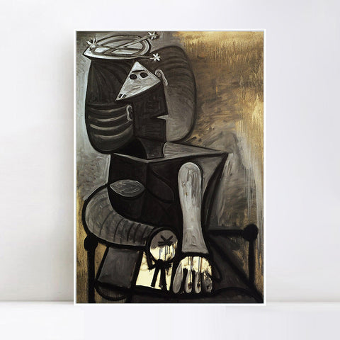 INVIN ART Framed Canvas Giclee Print Art 1945 Femme assise au chapeau plat by Pablo Picasso Wall Art Living Room Home Office Decorations
