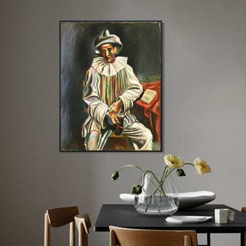 INVIN ART Framed Canvas Giclee Print Art 1918,Pierrot by Pablo Picasso Wall Art Living Room Home Office Decorations