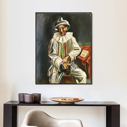 INVIN ART Framed Canvas Giclee Print Art 1918,Pierrot by Pablo Picasso Wall Art Living Room Home Office Decorations