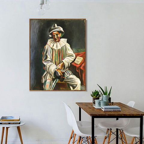 INVIN ART Framed Canvas Giclee Print Art 1918,Pierrot by Pablo Picasso Wall Art Living Room Home Office Decorations