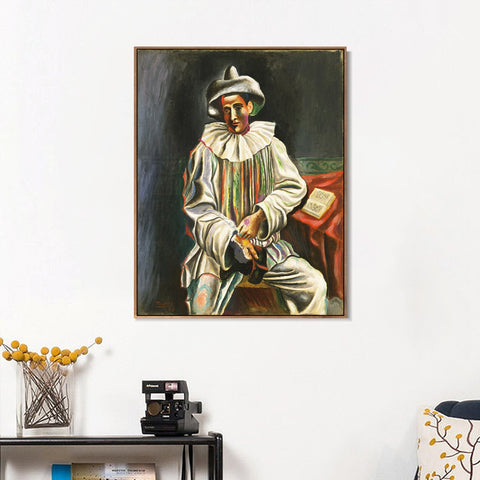 INVIN ART Framed Canvas Giclee Print Art 1918,Pierrot by Pablo Picasso Wall Art Living Room Home Office Decorations