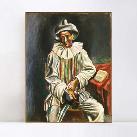 INVIN ART Framed Canvas Giclee Print Art 1918,Pierrot by Pablo Picasso Wall Art Living Room Home Office Decorations
