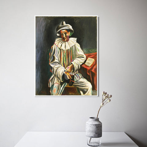 INVIN ART Framed Canvas Giclee Print Art 1918,Pierrot by Pablo Picasso Wall Art Living Room Home Office Decorations
