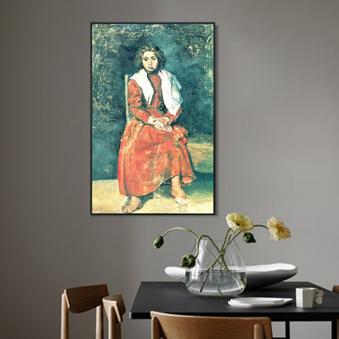 INVIN ART Framed Canvas Giclee Print Art the barefoot girl 1895 by Pablo Picasso Wall Art Living Room Home Office Decorations