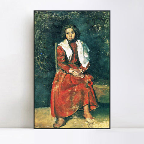 INVIN ART Framed Canvas Giclee Print Art the barefoot girl 1895 by Pablo Picasso Wall Art Living Room Home Office Decorations