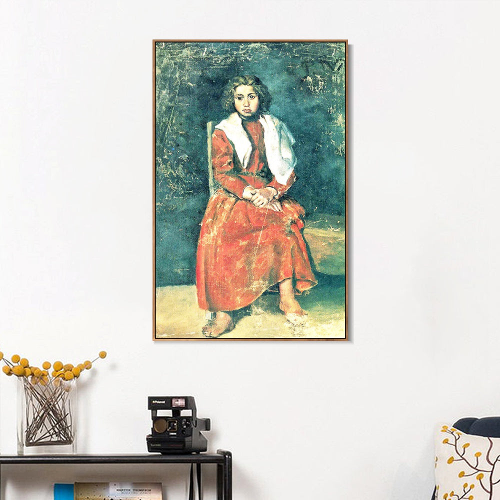 INVIN ART Framed Canvas Giclee Print Art the barefoot girl 1895 by Pablo Picasso Wall Art Living Room Home Office Decorations
