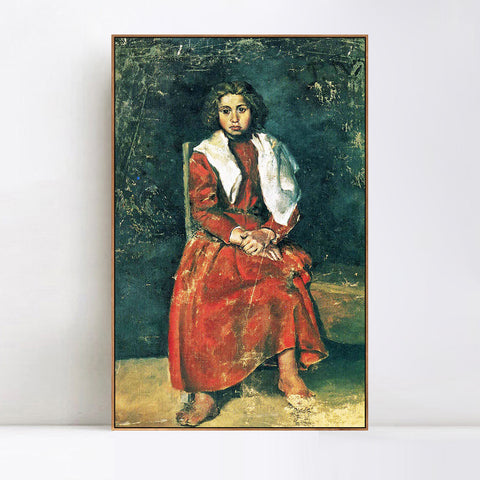 INVIN ART Framed Canvas Giclee Print Art the barefoot girl 1895 by Pablo Picasso Wall Art Living Room Home Office Decorations