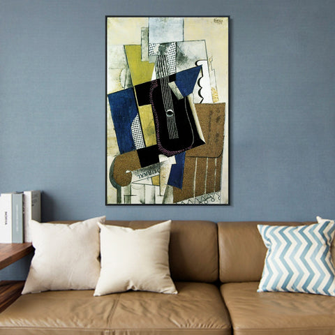 INVIN ART Framed Canvas Giclee Print Art 1915 Guitare et journal by Pablo Picasso Wall Art Living Room Home Office Decorations