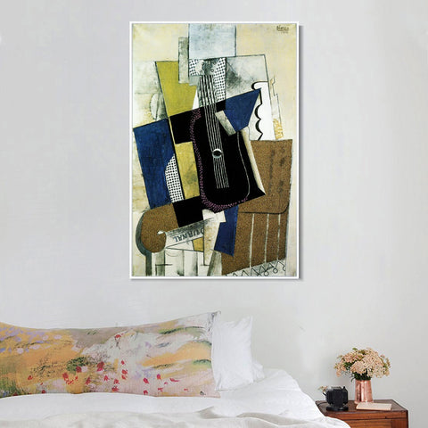 INVIN ART Framed Canvas Giclee Print Art 1915 Guitare et journal by Pablo Picasso Wall Art Living Room Home Office Decorations