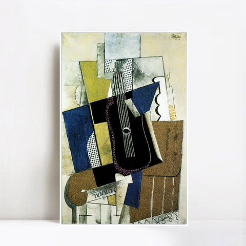INVIN ART Framed Canvas Giclee Print Art 1915 Guitare et journal by Pablo Picasso Wall Art Living Room Home Office Decorations