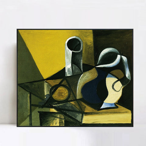 INVIN ART Framed Canvas Giclee Print Art 1943 Nature morte _la cruche et au verre [Verre et pichet] by Pablo Picasso Wall Art Living Room Home Office Decorations