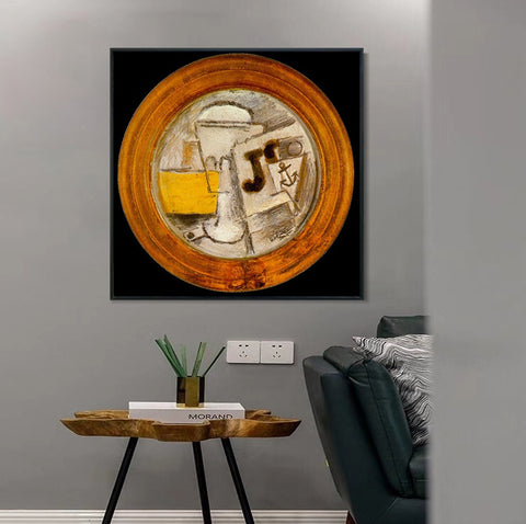 INVIN ART Framed Canvas Giclee Print Art 1914 Verre, pipe et journal by Pablo Picasso Wall Art Living Room Home Office Decorations